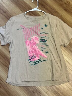 S David Bowie "Let’s Dance" Graphic Tee - Tan with Pink & Green Print